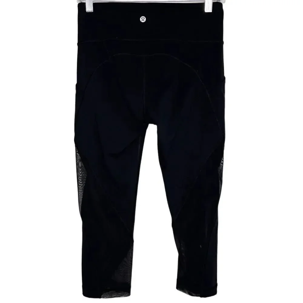 Lululemon Mesh Detailing Cropped Leggings Black Size 6
